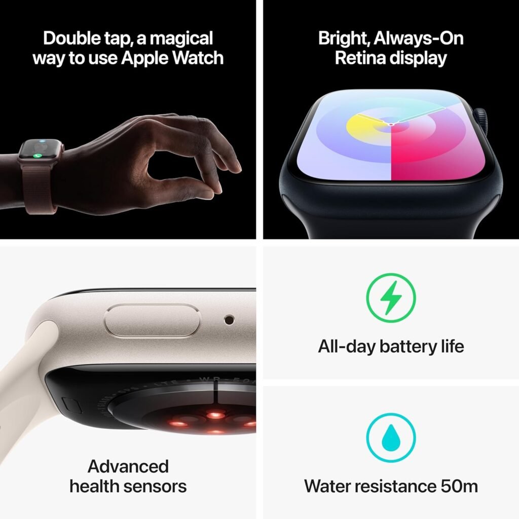 Apple Watch Series 9 [GPS + Cellular 41mm] Smartwatch with Graphite Stainless Steel Case with Midnight Sport Band M/L. Fitness Tracker, Blood Oxygen  ECG Apps, Always-On Retina Display