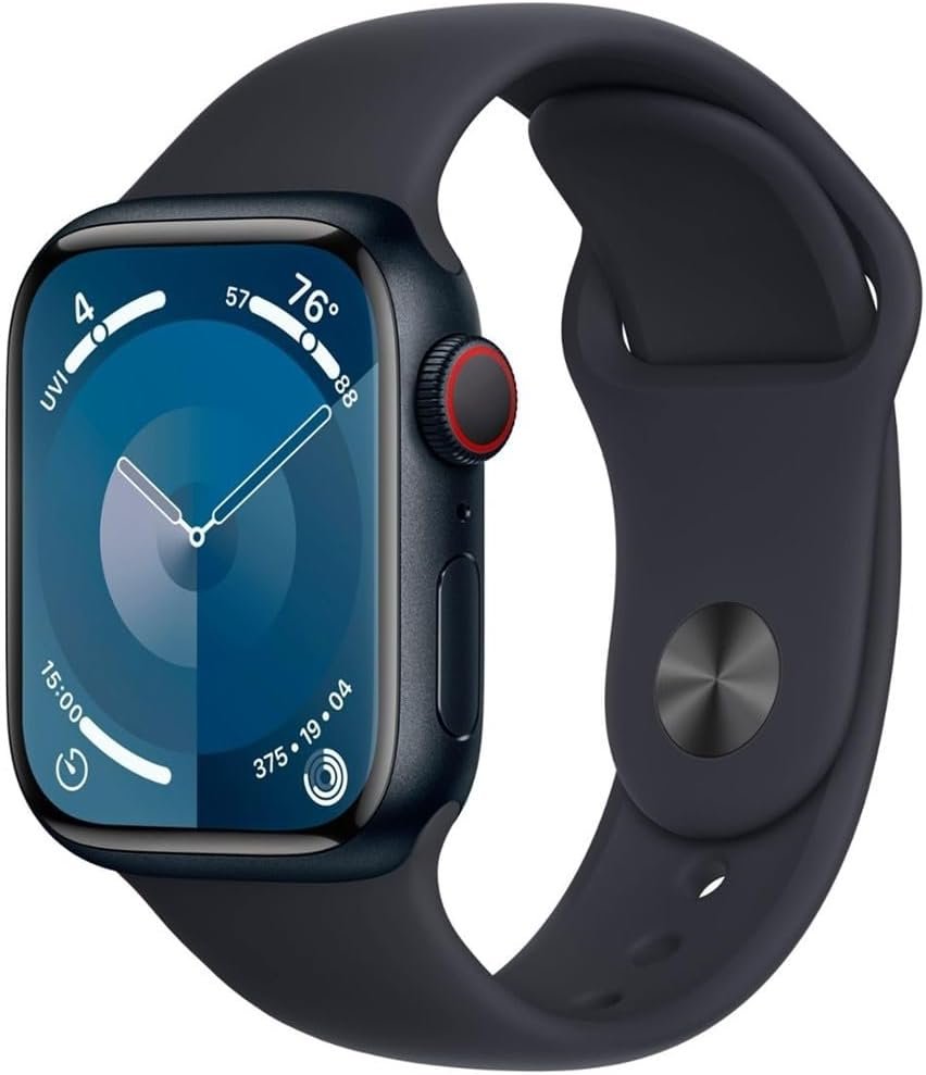 Apple Watch Series 9 [GPS + Cellular 41mm] Smartwatch with Midnight Aluminum Case with Midnight Sport Band S/M. Fitness Tracker, Blood Oxygen  ECG Apps, Always-On Retina Display (Renewed)