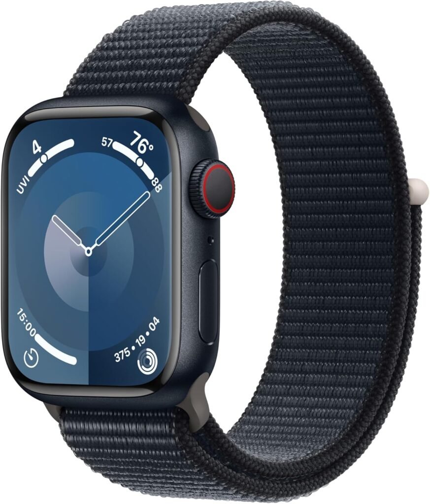 Apple Watch Series 9 [GPS + Cellular 45mm] Smartwatch with Starlight Aluminum Case with Starlight Sport Loop. Fitness Tracker, ECG Apps, Always-On Retina Display, Carbon Neutral