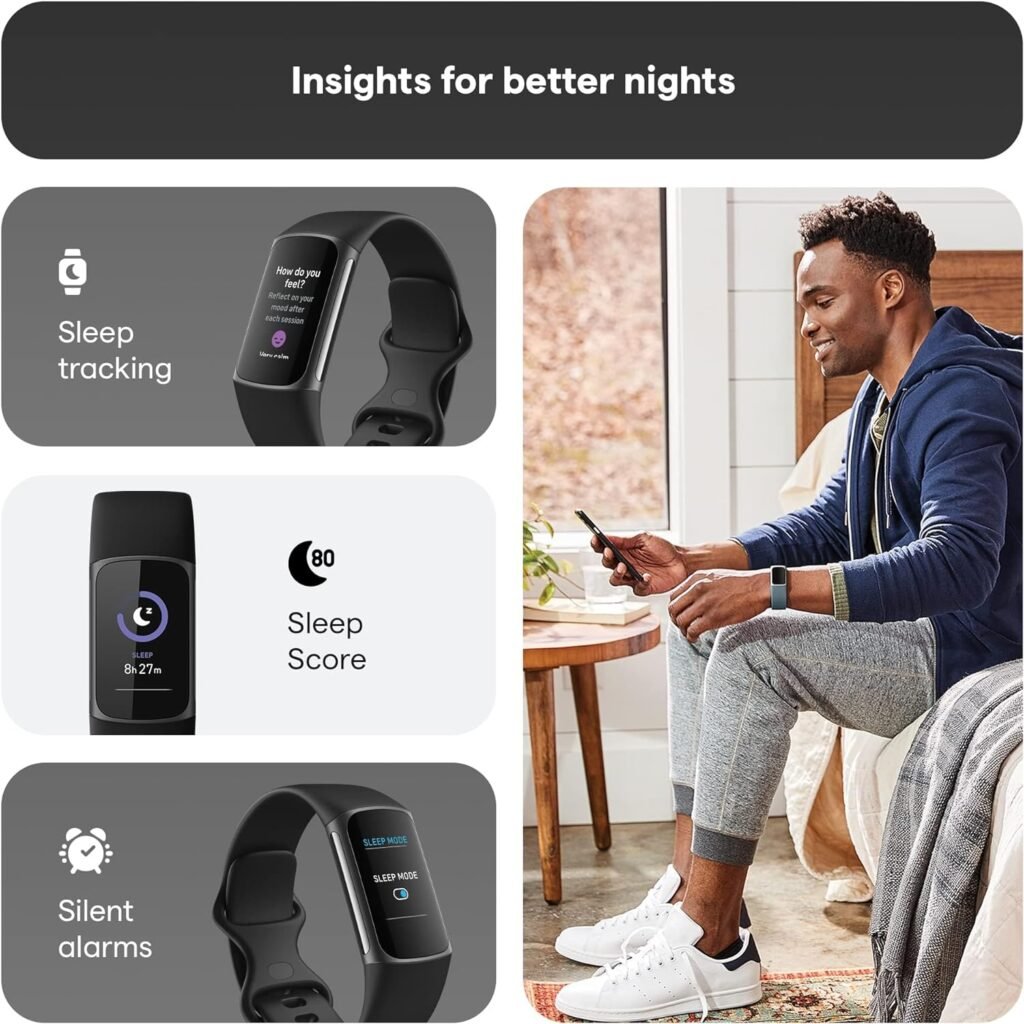 Fitbit Charge 5 Advanced Health  Fitness Tracker with Built-in GPS, Stress Management Tools, Sleep Tracking, 24/7 Heart Rate and More, Lunar White/Soft Gold, One Size (S L Bands Included)