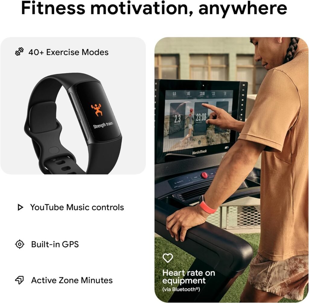 Fitbit Charge 6 Fitness Tracker with Heart Rate, GPS, Premium Membership, Health Tools - Porcelain/Silver