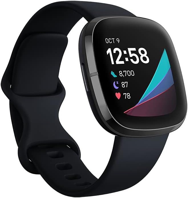 Fitbit Sense Advanced Smartwatch with Tools for Heart Health, Stress Management  Skin Temperature Trends, Carbon/Graphite, One Size (S  L Bands Included)