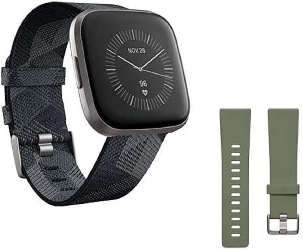 Fitbit Versa 2 Special Edition Health and Fitness Smart Watch with Heart Rate, Music, Alexa Built-In, Sleep and Swim Tracking, Navy and Pink Woven/Copper Rose, One Size (S and L Bands Included), 2.3
