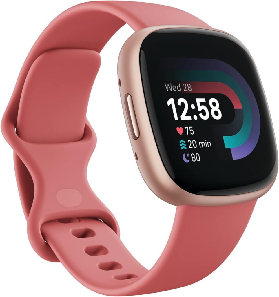 Fitbit Versa 4 Fitness Smartwatch with Daily Readiness, GPS, 24/7 Heart Rate, 40+ Exercise Modes, Sleep Tracking and More, Pink Sand/Copper Rose, One Size (S  L Bands Included) (Renewed)