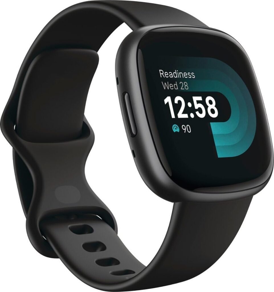 Fitbit Versa 4 Health and Fitness Smart Watch (Black/Graphite) with GPS, 6 Day Battery Life S  L Bands, Bundle with Wall Adapter