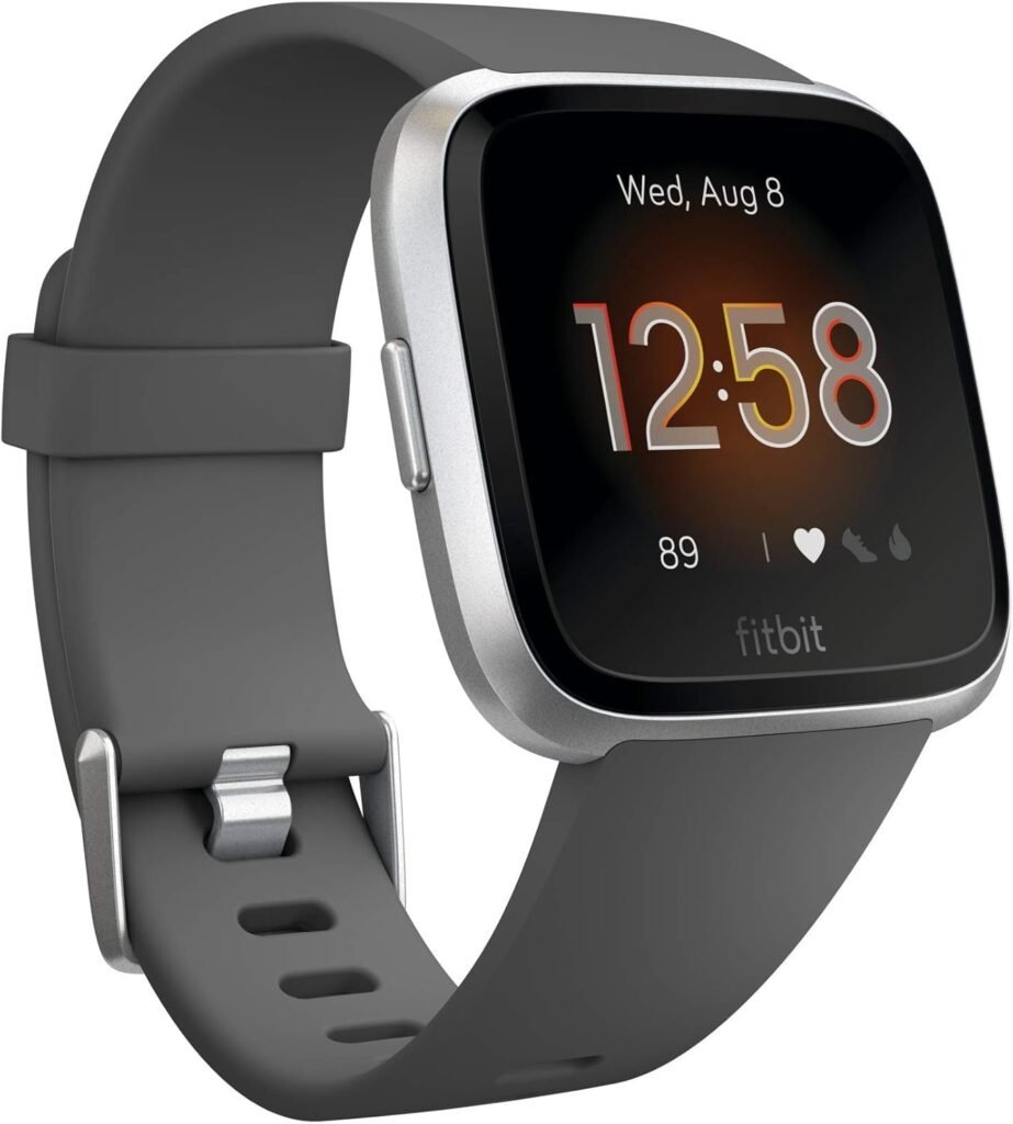 Fitbit Versa Lite Smartwatch, Charcoal/Silver Aluminum, One Size (S  L Bands Included) (Renewed)
