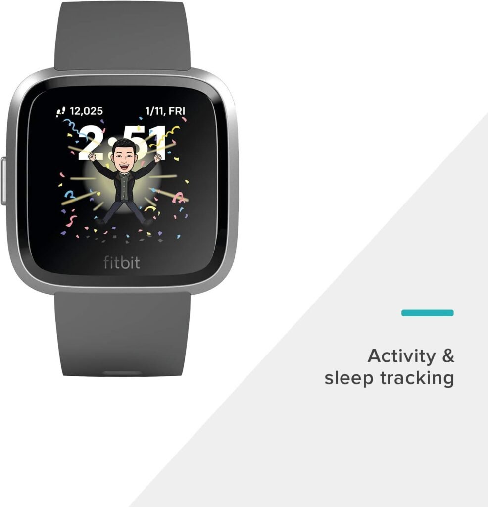 Fitbit Versa Lite Smartwatch,GPS,Charcoal/Silver Aluminum, One Size (S  L Bands Included)